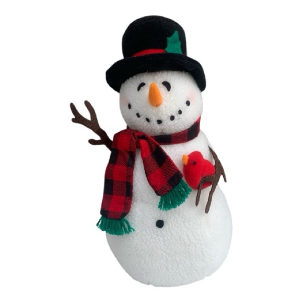 Adorable Hallmark "Happy the Snowman"‎ Plush Figure with Scarf Top Hat Cardinal